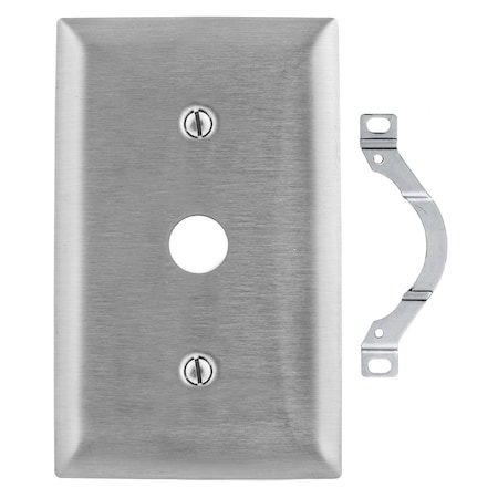Hubbell Wiring Device-Kellems Wallplates and Boxes, Metallic Plates, 1- Gang, 1) .38" Openings, Standard Size, Stainless Steel SS738